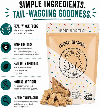 Winnie Lou Organic Dog Treats – Natural Dog Biscuits, USA Made, Organic Ingredients, Clean, Sensative Stomach, Small and Large Breed, High Protein, Hypoallergenic, Celebration Cookies (Pack of 2)