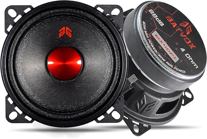 MX40P1 Loudspeaker 4 Inch Midrange 120 Watts 4 Ohms Red Dust Cap, Premium Quality Audio Door Speakers for Car or Truck Stereo Sound System, Black (2 Speakers)