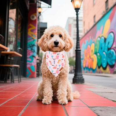 PTDECOR Dinosaurs Dog Bandana, Cute Dinosaurs Design Reversible Pet Scarf Bib, Premium Durable Fabric, Adjustable Pink Blue Bandanas for Small Dogs Puppies Cats(Small)