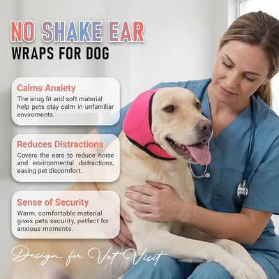 Dog Head Wrap - No Shake Ear Wrap Snood for Noise & Anxiety Relief, Ear Protector with Calming Hoodie, Dog Headband Ear Muffs for Hematoma, Grooming and Drying (Rose Red, S(Head Circle:10"-15"))