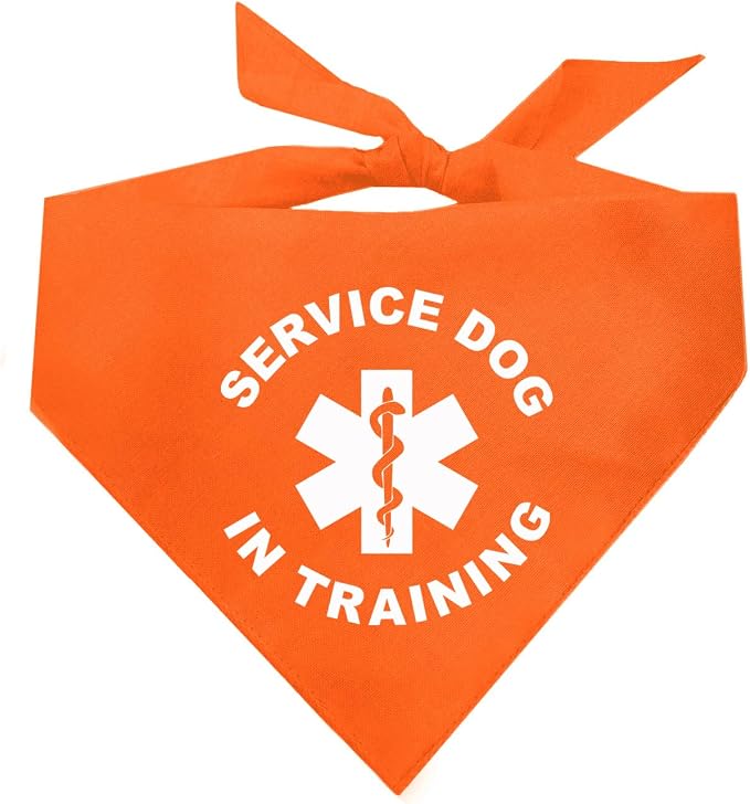 Service Dog in Training Dog Bandana | 100% Cotton Adjustable Triangle |Service Dog | Working Animal | Assistance |Orange, X-Small (289)