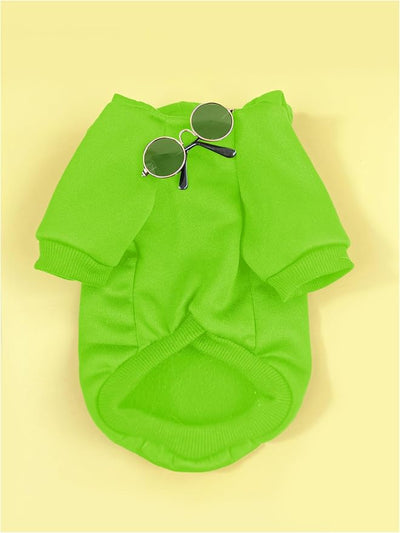 QWINEE 3Pcs Dog Hoodie Cat Apparel Dog Custume Set with Necklace and Sunglasses Pet Clothes for Puppy Small Medium Dogs Cats Green Large