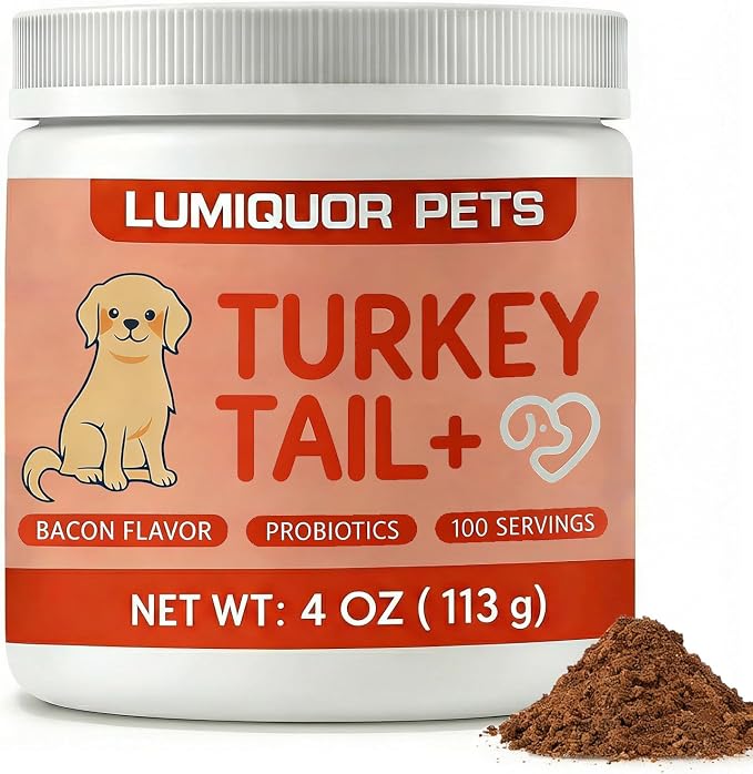 Lumiquor Tu-rk-ey Tail for Dogs, Lumiquor Tu-rk-ey Tail Mushroom Powder, Support Your Mature Dog’s Immunity, Gut, Skin, (1pcs)