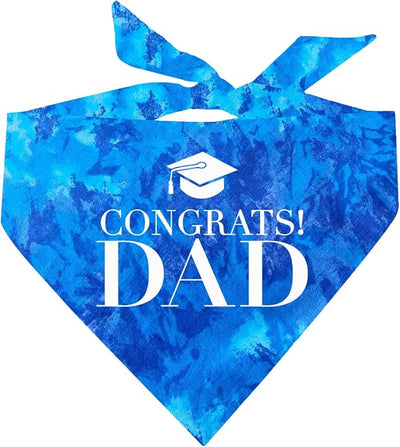 Congrats Dad Dog Bandana | 100% Cotton Tie Dye Triangle | Made in USA | Graduation | College | Senior Year | Family Support | Class of | One Size | Royal Scrunch (420)