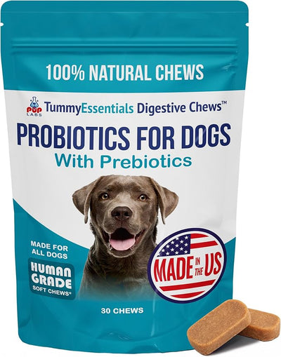 Pup Labs Tummy Essentials Probiotic Chews for Dogs, Supports Gut Health for Dogs and Firm Stools, Helps Eliminate Digestive Dysfunction, Dog Probiotics Made in The USA, 30 Chews