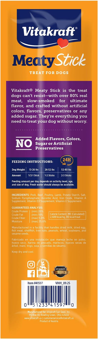 Vitakraft MeatyStick Lamb, Jerky Treat for Dogs, No Added Sugar, Real Meat #1 Ingredient, No Artificial Preservatives, Flavors or Colors, Naturally Smoked, Individually Packed, 1.0 oz, Stick, 15 count