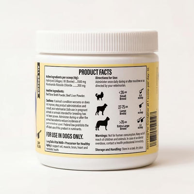 NAD+ Precursor Senior Dog Supplement - Cognitive & Longevity - NMN Alternative Powder with 200mg Nicotinamide Riboside (NR) and 1,500mg Hydrolyzed Collagen - Made in USA, 30 Scoops, Up to 60 Days