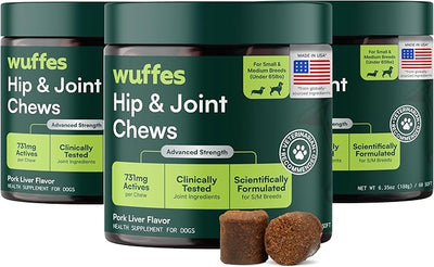 Wuffes Chewable Dog Hip & Joint Supplement - Glucosamine & Chondroitin Chews - Dog Joint Supplements & Vitamins - Extended Joint Care (Small&Medium Breeds (0-65 lbs), 180 Chews (Pack of 3))