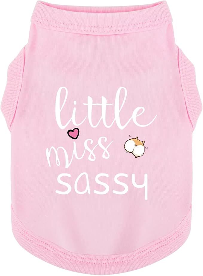 Paiaite Dog Clothes Fashionable Sleeveless Pet Vest: 'Little Miss Sassy' Printed Cotton Dog Shirt, Ideal for Small, Medium, and Large Breeds, Ensuring Comfort and Breathability Pink XXS