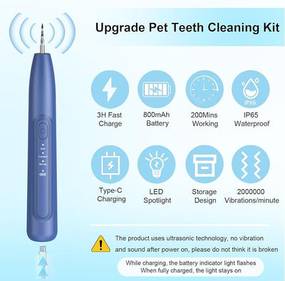 Ultrasonic Dog Plaque Remover Tool, 3 Modes Plaque and Tartar Remover for Dogs, Low Noise Sonic Dog Tartar Remover Dogs Plaque Remover with Toothbrush 2 Cleaning Head for Pet Dental Care, Blue