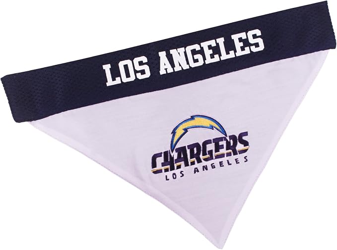 NFL DOG BANDANA - LOS ANGELES CHARGERS REVERSIBLE PET BANDANA. 2 Sided Sports Bandana with a PREMIUM Embroidery TEAM LOGO, Large/X-Large. - 2 Sizes & 32 NFL Teams available