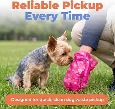 Best Pet Supplies Dog Poop Bags for Waste Refuse Cleanup, Doggy Roll Replacements for Outdoor Puppy Walking and Travel, Leak Proof and Tear Resistant, Thick Plastic - Pink Heart, 150 Bags