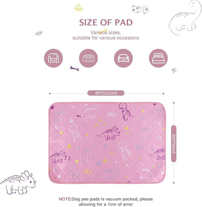 IEUUMLER Washable Pee Pads for Dogs, 2 Pack Non-Slip & Waterproof Pack Whelping Pad, Reusable Washable Puppy Potty Training Pad with Fast Absorbent for Playpen EU007 (Pink Dinosaur, 48"X30"-2pcs)
