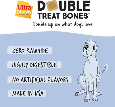 Ultra Chewy Yogurt Double Treat Bones: Strawberry, Blueberry and Banana, Long-Lasting Dog Treats Made in USA for Large and Small Breeds, Highly Digestible (2 Packs)