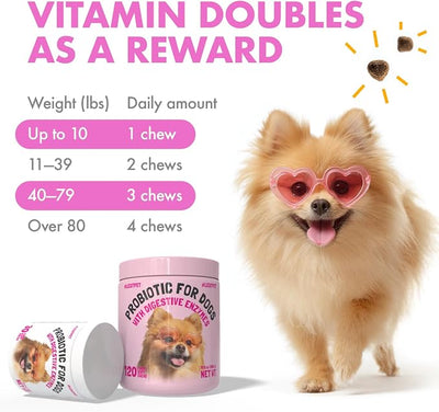 Probiotics for Dogs Natural Digestive Enzymes Prebiotics for Allergy Itch Relief Gut Flora Coprophagia Bowel Support Treatment Anti Diarrhea for Dogs Pet Health Immune System Support 30 Soft Chews