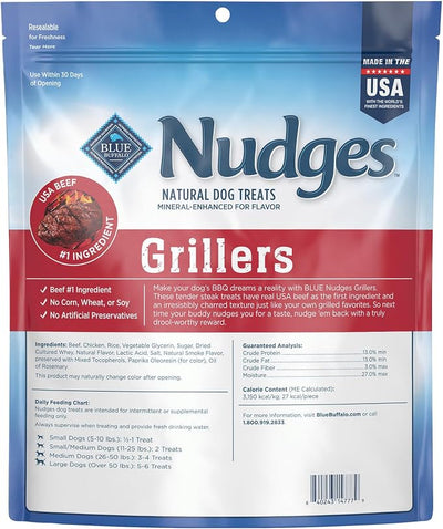 Blue Buffalo Nudges Grillers Natural Dog Treats with Real USA Beef, Made in the USA, Steak, 36-oz Bag (Pack of 3)