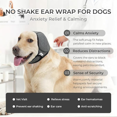 Dog Ear Covers for Bath,Shower,Elastic Dog Ear Muffs Noise Reduction Anxiety Relief,No Flap Ear Wrap Calming Hood for Grooming,Blow Dry,Thunder,Waterproof Ear Protection for Dogs(Grey,S)