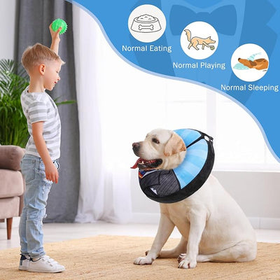 SCENEREAL Dog Cone Alternative After Surgery Donut Collar, Soft Pet Recovery Pillow Collar for Medium Large Dogs, Inflatable Adjustable Neck Collars to Prevent Licking, Black Suit S