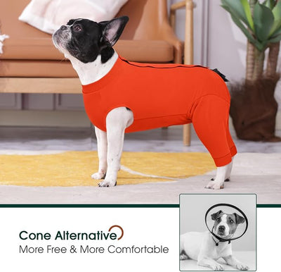 Kuoser Dog Recovery Suit with Anti Licking Rear Leg Sleeve, Orange M | Abdominal Dog Surgical Suit with Pants Cover Protect Wounds, Dogs Elbow Protector Soft Pet Surgery Onesie Cone Alternative