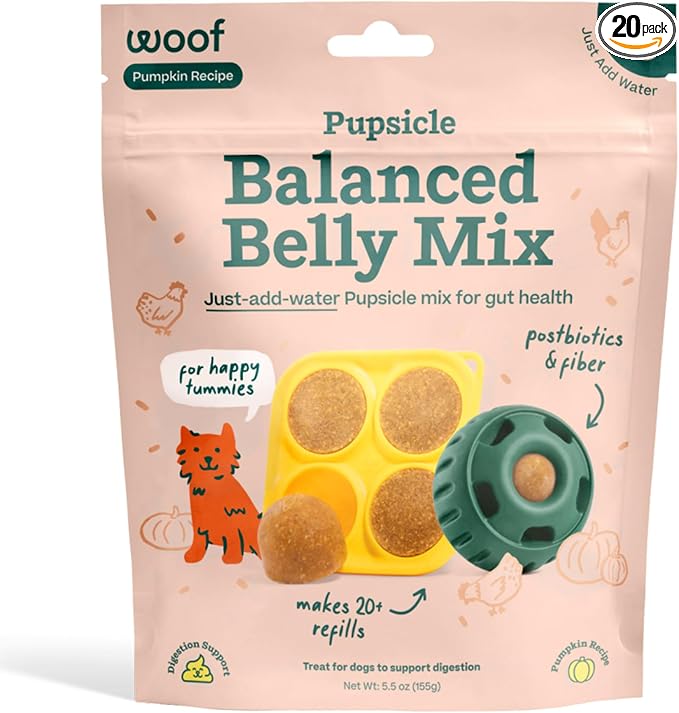WOOF Dog Pupsicle Mix - Easy-to-Make DIY Pupsicle Refills - Tasty, Healthy Pupsicle Mix - Wholesome Ingredients - Long-Lasting Treats for Dogs - Balanced Belly Mix