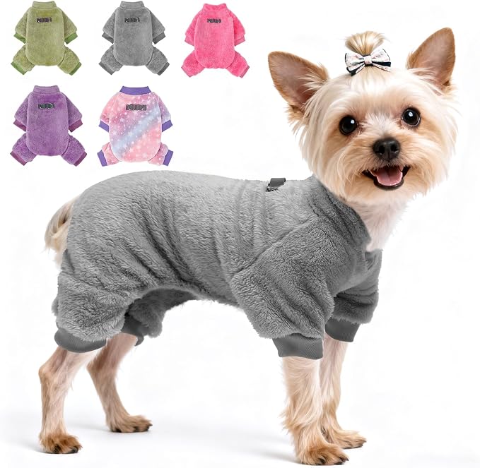 PAWCHIE Dog Fuzzy Velvet Pajamas,Dog Sweater Winter Cloth for Small Dogs Cat,Boy Girl,Pet Jumpsuit, Doggy Apparel for Teacup Yorkie Chihuahua,Grey,XXS