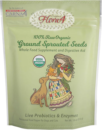 CARNA4 Flora4 Sprouted Seeds Food Topper for Dogs & Cats, Original Blend with sprouted Flaxseed, Rich in Natural Probiotics & Digestive Enzymes, Synthetic-Free Whole Food Supplement 18oz