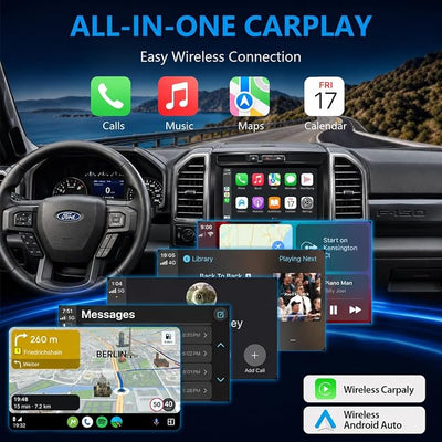 Wireless CarPlay Android Auto USB Hub for Ford Sync 3, Ice Blue | USB 3.1 Type-C, 30W PD Fast Charging，Wireless CarPlay and Android Auto USB Hub