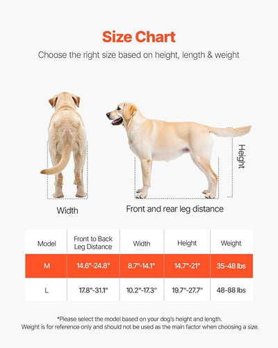 VEVOR Dog Wheelchair for Back Legs, Lightweight 2 Wheels Pet Wheelchair, Height, Width & Length Adjustable, Dog Cart with Shock-Absorbing Wheels, for Injured, Disabled Dogs