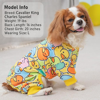 KYEESE Dog Pajamas Velvet Pet Coat Stretchy Doggie Costumes Soft Doggie Pajamas for Small Dog Colorful Duck Printing Pets Pjs Comfy Dogs Clothes Stretchable Pet Jammies Soft Dogs Onesie, X-Large