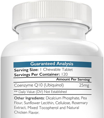 Coenzyme Q10 for Dogs Grain-Free Supplement, Ubiquinol - The Electron-Rich Form of CoQ10, Promotes Heart Health, Cognitive and Energy Support for Dogs, 120 Chewable Tablets