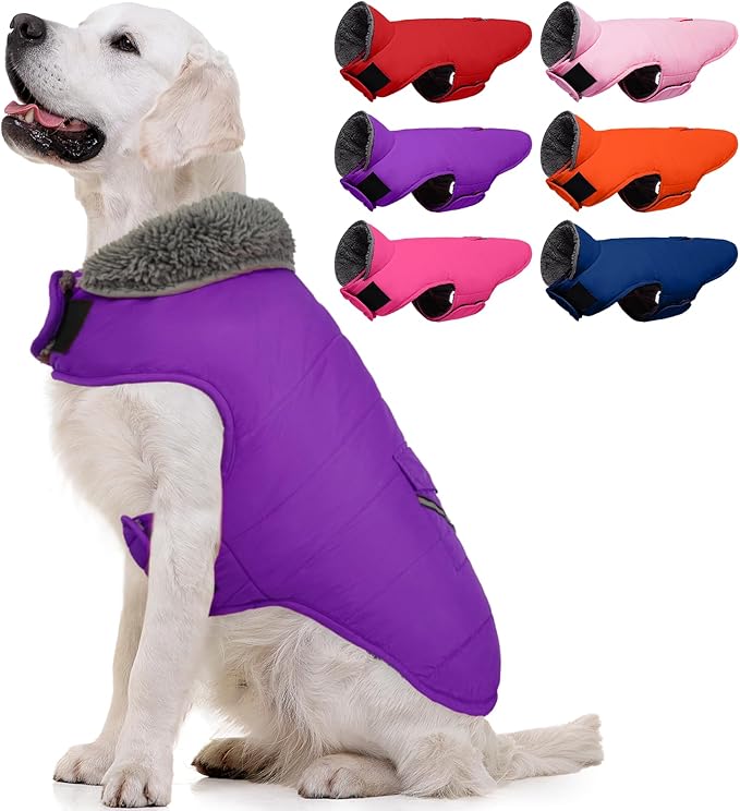 MIGOHI Warm Dog Snowsuit - Winter Dog Jacket, Reflective Windproof Fleece Vest with Leash Hole and Furry Collar