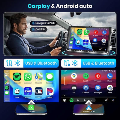 2G+64G for VW Passat Tiguan Golf Jetta T5 EOS Polo Skoda Android Car Stereo with Wireless Carplay Android Auto, 9“ Touch Screen Bluetooth Car Radio Support GPS Navigation WiFi FM SWC+Backup Camera