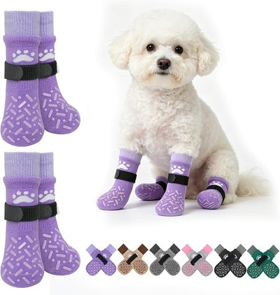 SCENEREAL Anti Slip Dog Socks to Prevent Licking Paws for Hot/Cold Pavement, Paw Protector Traction Control on Hardwood Floor, Dog Shoes Booties for Puppy Small Medium Large Senior Dogs, Purple S