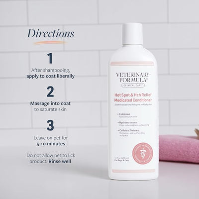 Veterinary Formula Clinical Care Hot Spot & Itch Relief Cat & Dog Medicated Conditioner, 16 oz – Oatmeal Conditions Skin for a Lustrous Coat, Formulated to Help Alleviate Itchy Skin