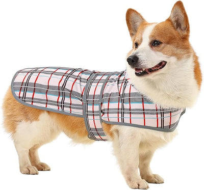 Dog Raincoat for Large Dogs Waterproof Jacket Hooded Rain Coats with Reflective Strips Leash Hole & Poncho Adjustable Fit (Plaid,L)