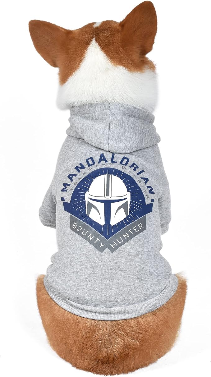 Star Wars for Pets The Mandalorian Dog Hoodie with Leash Attachment Hole, Officially Licensed Star Wars Dog Apparel, Machine Washable Polyester, Grey, Size Extra Small