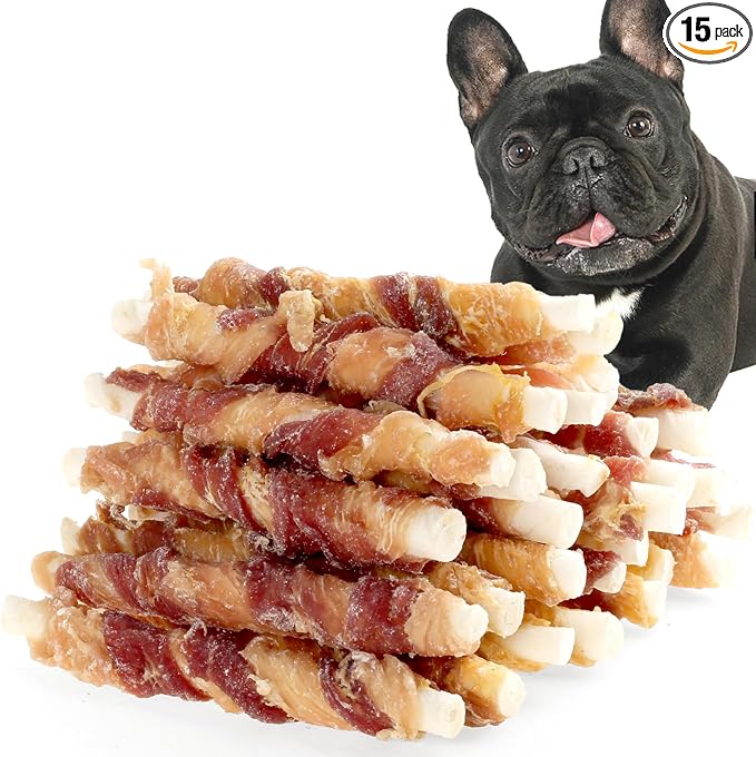 Dog Treats, Chicken and Duck Wrapped Rawhide Sticks, Long Lasting Dog Chews, Grain Free High Protein Dental, Teeth Cleaning Training Treats for Small Medium Large Dogs 20 Count 10.6 Oz