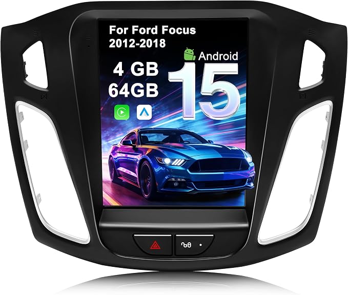 4G+64G Car Radio for Ford Focus 2012-2018: Upgrade Android 15 9.7" Touch Screen Stereo Head Unit Wireless CarPlay Android Auto, BT 5.4, WiFi 6, GPS, FM, RDS, EQ, SWC, 1080P Backup Camera