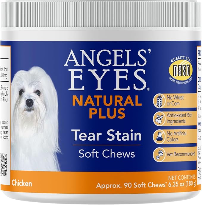Angels' Eyes Natural Tear Stain Prevention Soft Chews for Dogs | Chicken Flavor | 90 Count | Daily Supplement for All Breeds | No Wheat or Corn | Cranberry, Eyebright & Marshmallow Root | NASC Seal