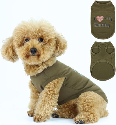 Expressive Pet Vest: Sleeveless Dog Shirt with 'I Love My Daddy' Slogan, Ideal for Chihuahuas, Poodles, Yorkies, and More Adorable Design, Ultimate Comfort, Easy Maintenance! Olive Green Small