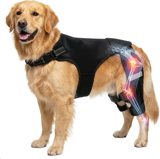 Dog Knee Braces for Torn ACL Hind Leg, Adjustable Dog Leg Braces for Back-Leg with Four Stabilizers for Luxating Patella Relieves Ligament Injury and Joint Pain (XL)