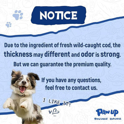 PAWUP Cod Skin Rolls Dog Treats Natural High Omega 3 Dog Snacks, Single Ingredient Cod Skin Chews for Small Dogs w/Taurine, 8 oz (30-35 Count)
