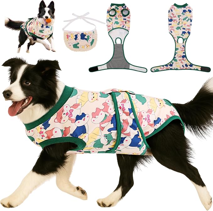 Soft Dog Surgery Recovery Suit for Female/Male Spay/Neuter, Bandana Set Included, E-Collar Cone Alternative, Large Dogs Onesie Full Body Surgical Suits After Spayed Neutered, Medical Pet Bodysuit, L