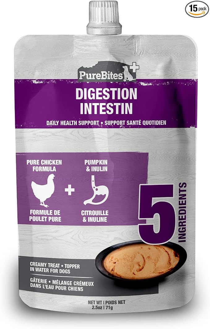 PureBites Plus Squeezables Dog Treat • Topper 71g | Gut & Digestion | 5 Ingredients | Case of 15