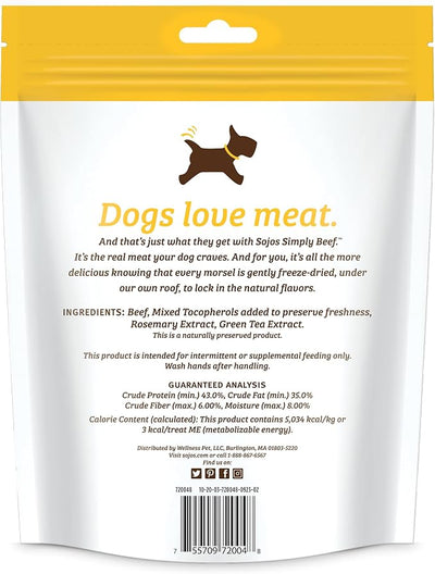 Sojos Simply Freeze Dried Dog Treats, Grain Free, Natural, Beef Recipe, 4 oz Bag