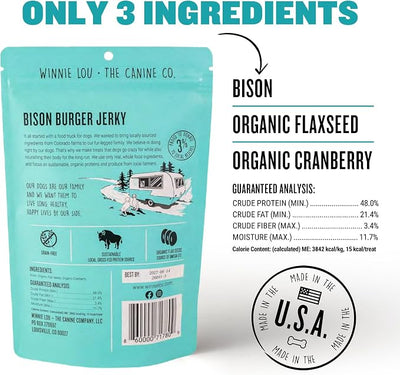 Winnie Lou Bison Burger Jerky Dog Treats – Limited Ingredient, Human Grade, Training Treats for Small, Medium & Large Dogs, USA Made, High Protein, Chews, Hypoallergenic, Sensative Stomach (2 Pack)