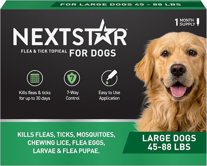 NEXTSTAR Flea and Tick Prevention for Dogs, Repellent & Control, Fast Acting Waterproof Topical Drops, Flea and Tick Prevention for Large Dogs, 1 Monthly Dose