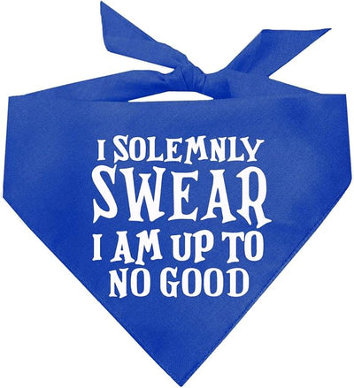 I Swear I'm Up to No Good Dog Bandana | 100% Cotton Adjustable Triangle | Made in USA | Funny Matching Costume | Mischief | Playful Quote Sayings | Royal, One Size (1101)