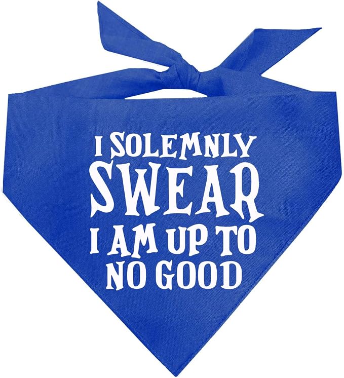 I Solemnly Swear I Am Up to No Good I Swear I'm Up to No Good Dog Bandana | 100% Cotton Triangle | Made in USA | Funny Matching Costume | Mischief | Playful Quote Sayings | Royal, X-Small (1101)