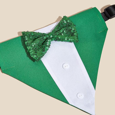 Tuxedo Dog Collar for Wedding Engagement and Birthday, Formal Dog Bandana Collar Costume with Bow Tie and Adjustable Buckle,Suitable for Small Medium Large Dog. (Green, S)